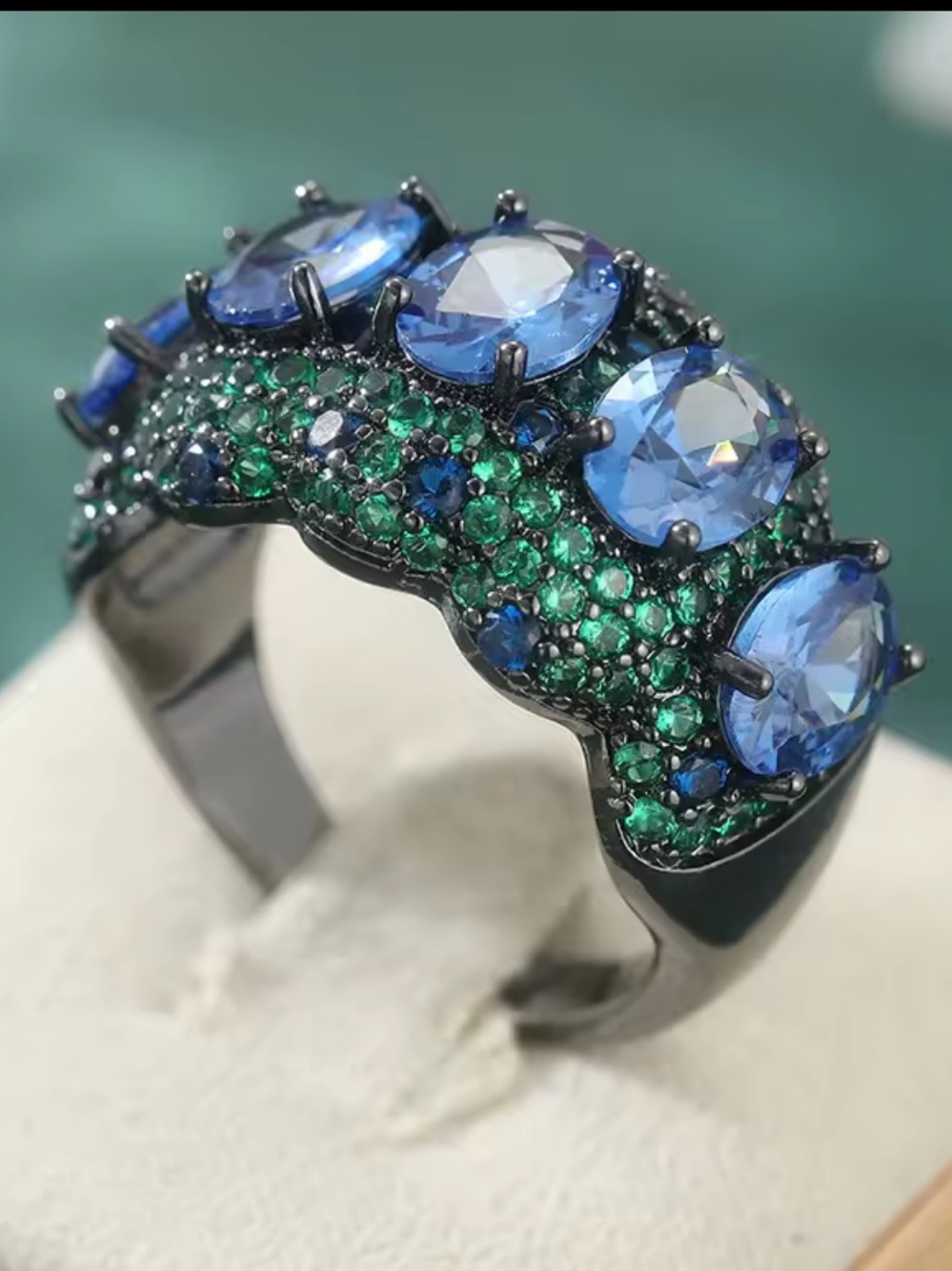 Vintage Blue Green Gemstone Dome Ring
